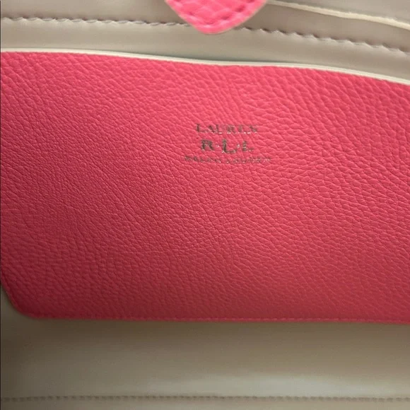 Lauren Ralph Lauren Newberry Medium Vibrant Pink Pebbled Tote Bag - Picture 6 of 14